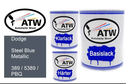 Dodge, Steel Blue Metallic, 389 / 5389 / PBQ: 1L Lackdose + 1L Klarlack + 500ml Härter - Set, von ATW Autoteile West.